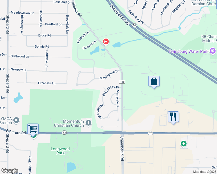 map of restaurants, bars, coffee shops, grocery stores, and more near 1766 BELLAWAY Drive in Twinsburg