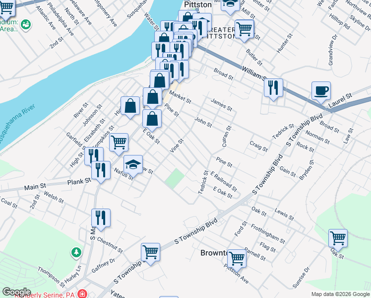 map of restaurants, bars, coffee shops, grocery stores, and more near 64 Jenkins Ct in Pittston