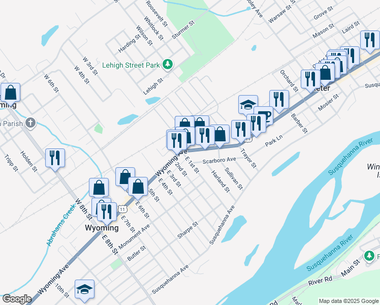 map of restaurants, bars, coffee shops, grocery stores, and more near 1933 Wyoming Ave in Exeter