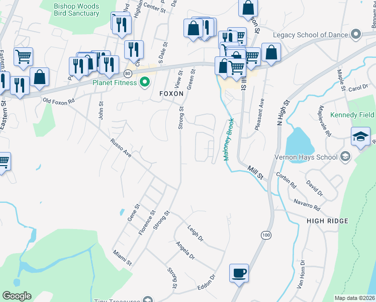 map of restaurants, bars, coffee shops, grocery stores, and more near 441 Strong Street in East Haven