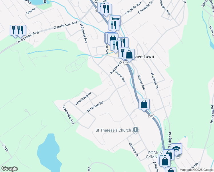 map of restaurants, bars, coffee shops, grocery stores, and more near 20 Cherry Street in Shavertown