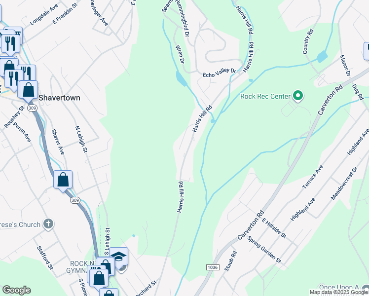 map of restaurants, bars, coffee shops, grocery stores, and more near 144 Harris Hill Road in Shavertown