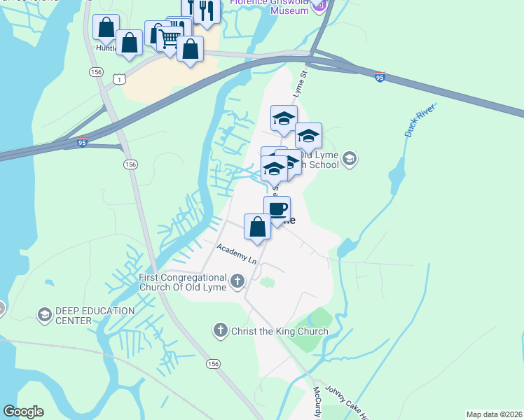 map of restaurants, bars, coffee shops, grocery stores, and more near in Old Lyme