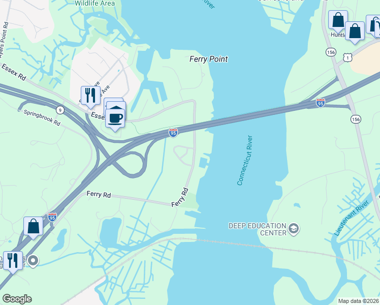 map of restaurants, bars, coffee shops, grocery stores, and more near 142 Ferry Road in Old Saybrook