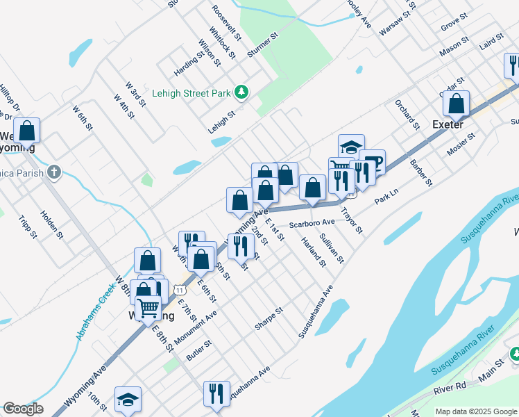 map of restaurants, bars, coffee shops, grocery stores, and more near 3 Wyoming Avenue in Wyoming