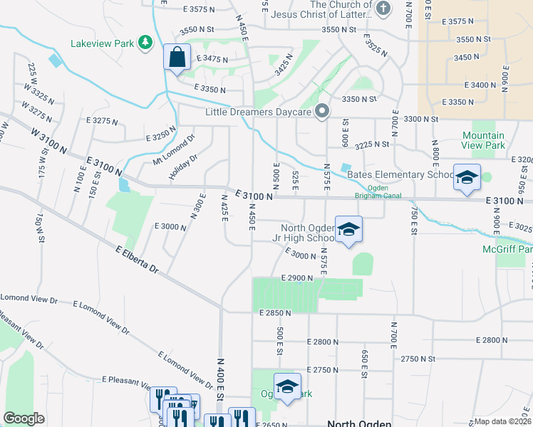 map of restaurants, bars, coffee shops, grocery stores, and more near 476 East 3050 North in Ogden