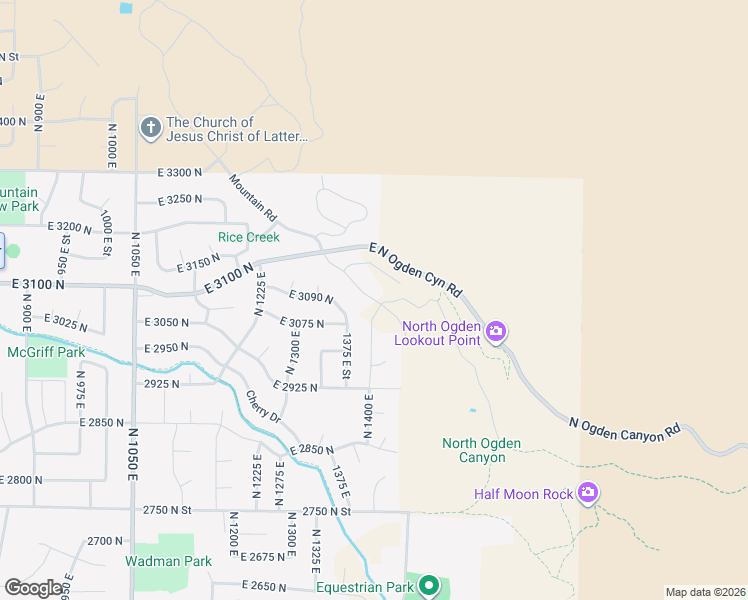 map of restaurants, bars, coffee shops, grocery stores, and more near 3042 North Mountain Road in North Ogden