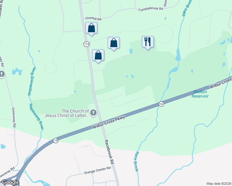 map of restaurants, bars, coffee shops, grocery stores, and more near 17 Bunker Hill Road in Woodbridge