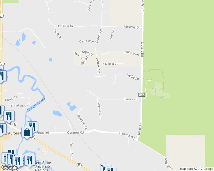 map of restaurants, bars, coffee shops, grocery stores, and more near 9298 Jason Drive in Twinsburg