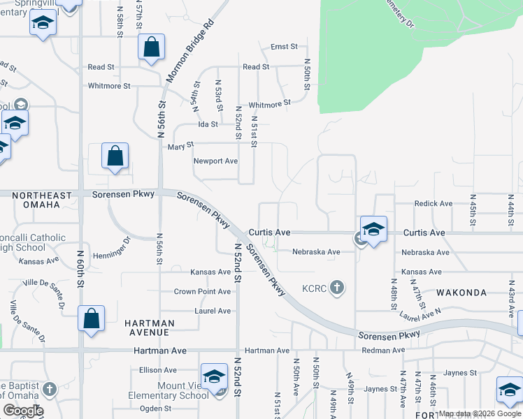 map of restaurants, bars, coffee shops, grocery stores, and more near 6327 North 51st Avenue in Omaha