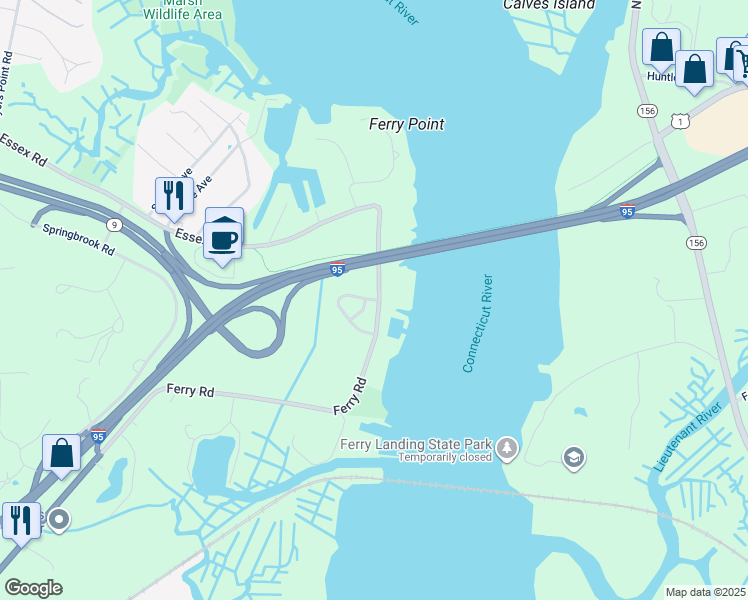 map of restaurants, bars, coffee shops, grocery stores, and more near 197 Ferry Road in Old Saybrook