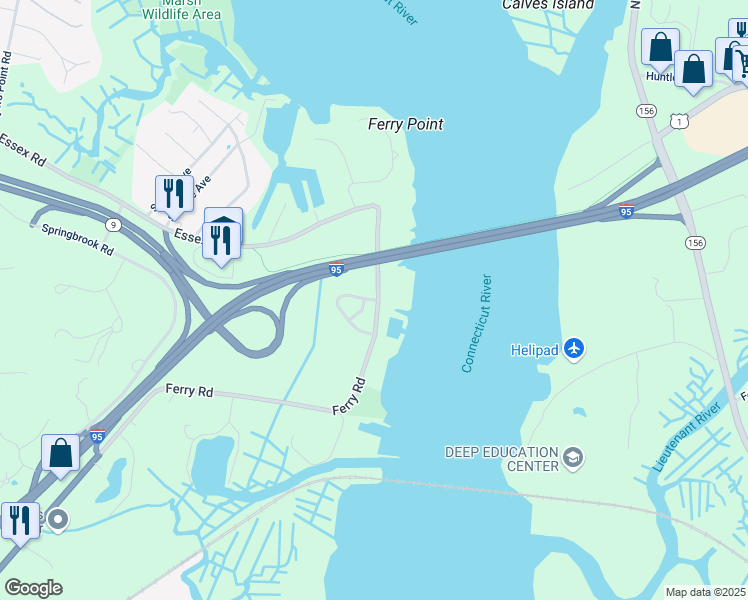 map of restaurants, bars, coffee shops, grocery stores, and more near 197 Ferry Road in Old Saybrook