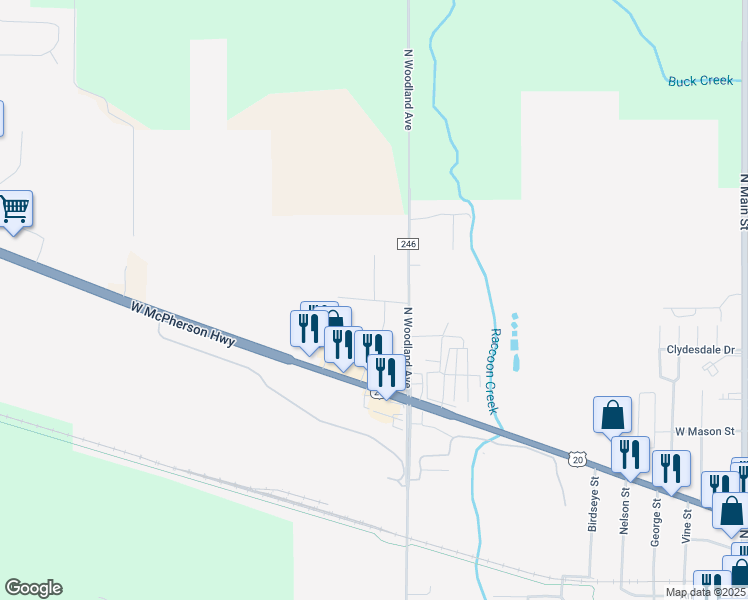 map of restaurants, bars, coffee shops, grocery stores, and more near 500 East Commerce Drive in Clyde