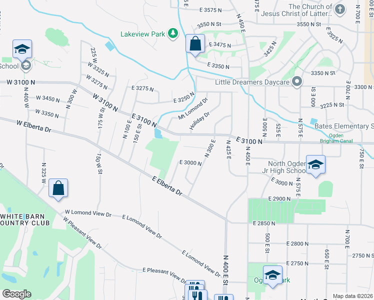 map of restaurants, bars, coffee shops, grocery stores, and more near 219 East 3050 North in Ogden