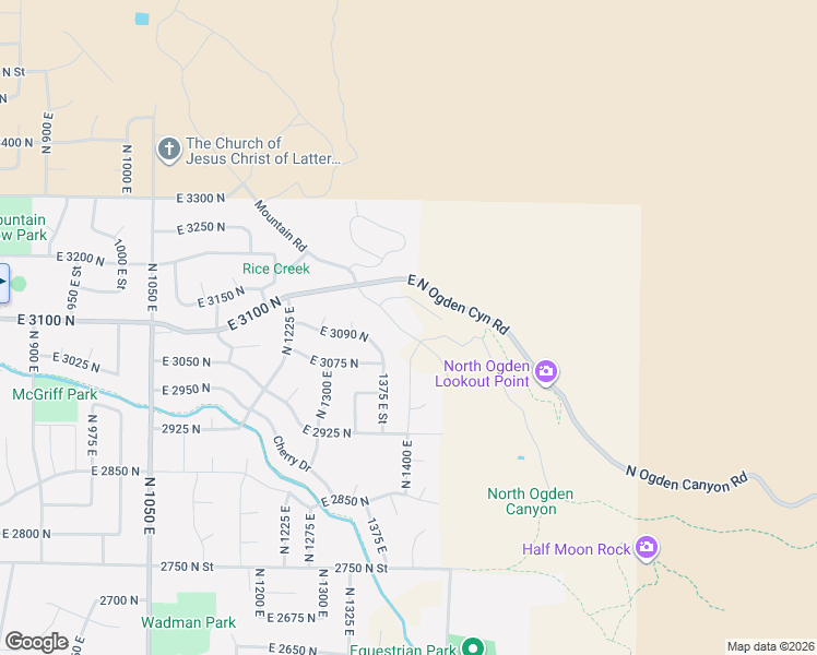 map of restaurants, bars, coffee shops, grocery stores, and more near 3052 North Mountain Road in North Ogden