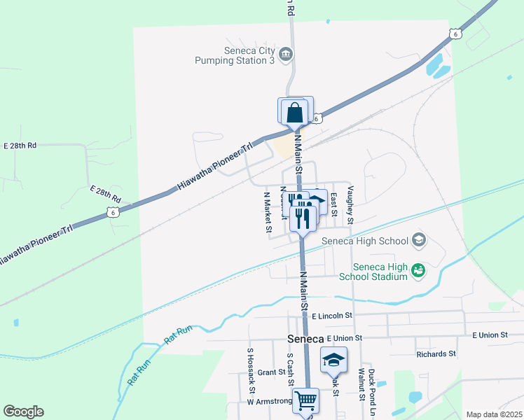 map of restaurants, bars, coffee shops, grocery stores, and more near 367 North Market Street in Seneca