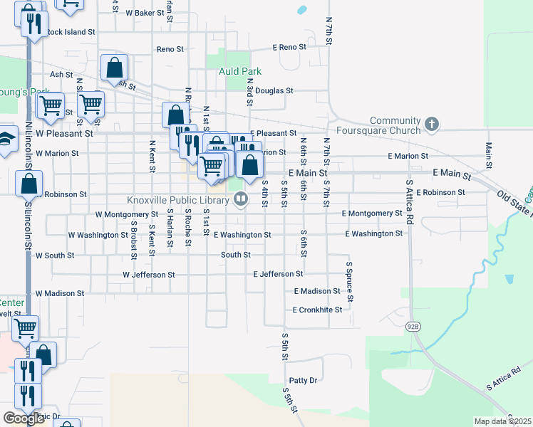 map of restaurants, bars, coffee shops, grocery stores, and more near 409 East Montgomery Street in Knoxville