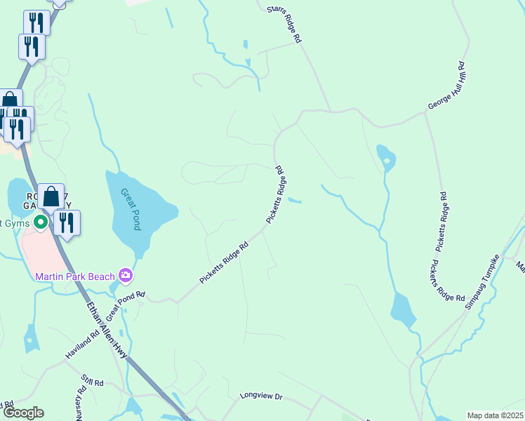 map of restaurants, bars, coffee shops, grocery stores, and more near 45 Picketts Ridge Road in Redding