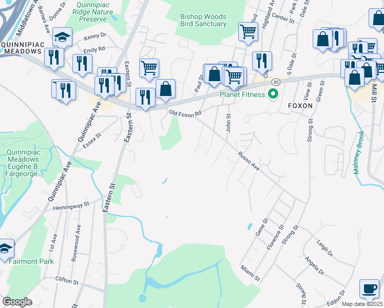 map of restaurants, bars, coffee shops, grocery stores, and more near 2 Ann Street in East Haven