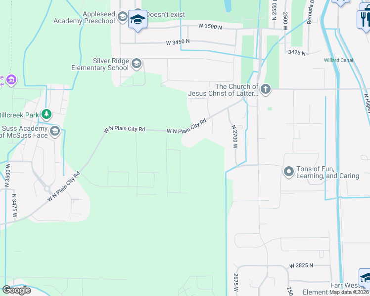 map of restaurants, bars, coffee shops, grocery stores, and more near 3230 North 2825 West in Weber County