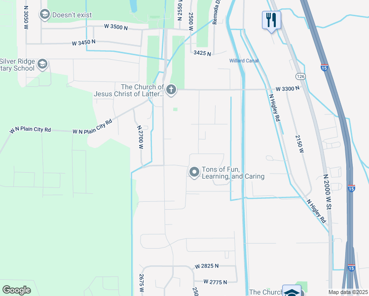map of restaurants, bars, coffee shops, grocery stores, and more near 2417 West 3200 North in Ogden