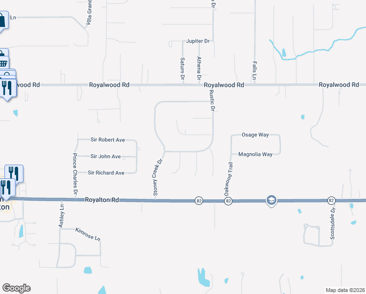 map of restaurants, bars, coffee shops, grocery stores, and more near 3090 Rustic Drive in North Royalton