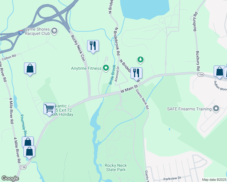 map of restaurants, bars, coffee shops, grocery stores, and more near 255 West Main Street in East Lyme