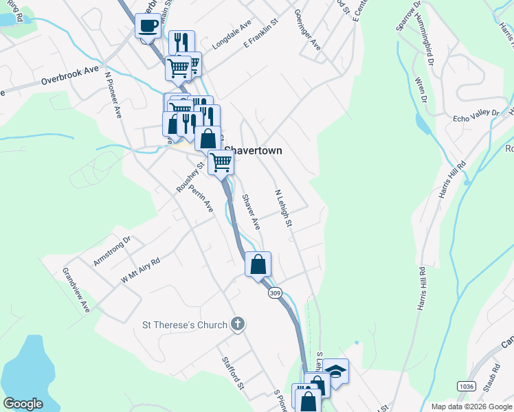 map of restaurants, bars, coffee shops, grocery stores, and more near 67 Shaver Avenue in Shavertown