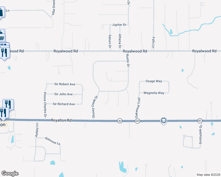 map of restaurants, bars, coffee shops, grocery stores, and more near 3090 Rustic Drive in North Royalton