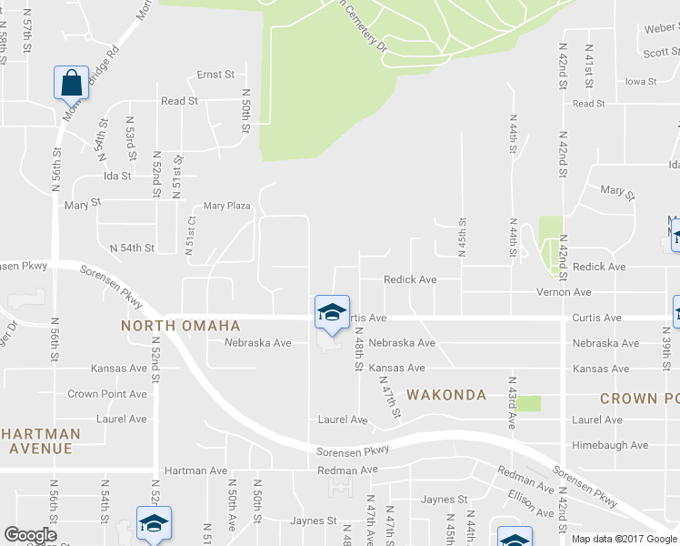 map of restaurants, bars, coffee shops, grocery stores, and more near 4815 Redick Avenue in Omaha