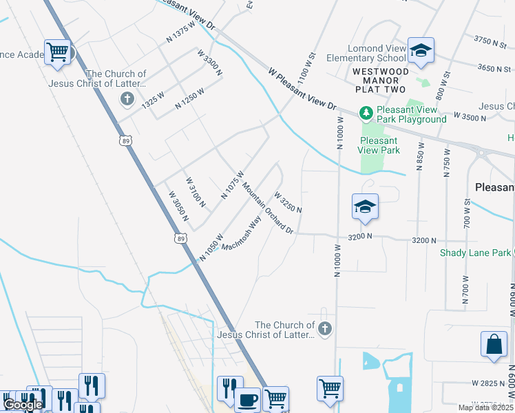 map of restaurants, bars, coffee shops, grocery stores, and more near 1041 Mountain Orchard Drive in Pleasant View