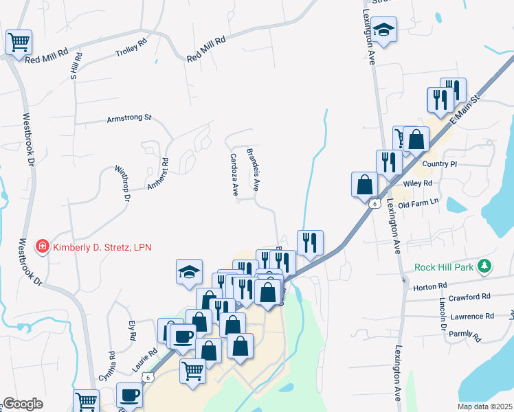 map of restaurants, bars, coffee shops, grocery stores, and more near 15 Brandeis Avenue in Mohegan Lake