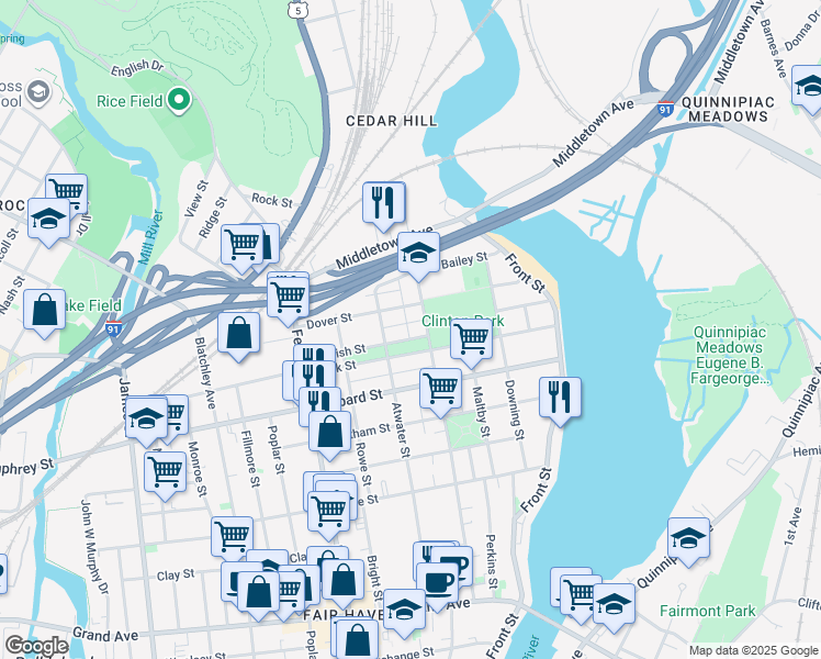 map of restaurants, bars, coffee shops, grocery stores, and more near 262 Clinton Avenue in New Haven