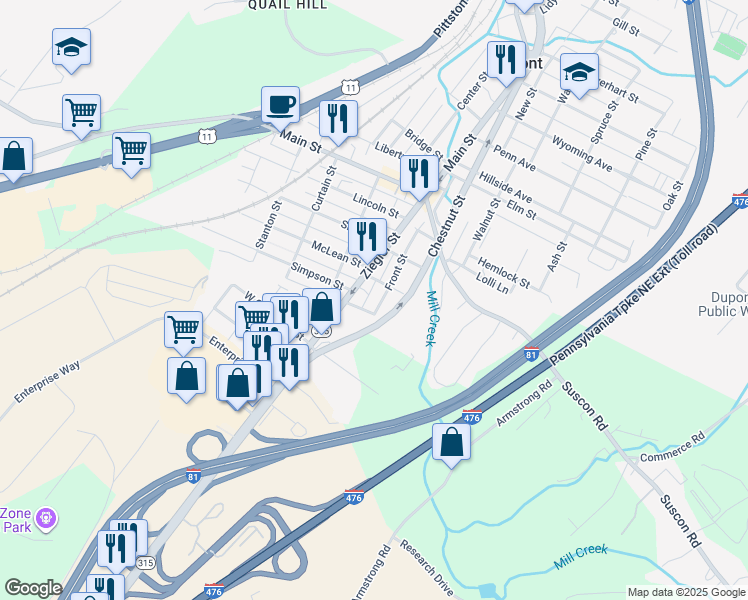 map of restaurants, bars, coffee shops, grocery stores, and more near 408 Front St in Dupont
