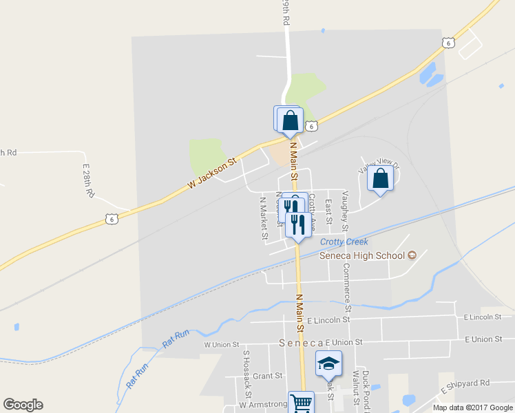 map of restaurants, bars, coffee shops, grocery stores, and more near 367 North Market Street in Seneca