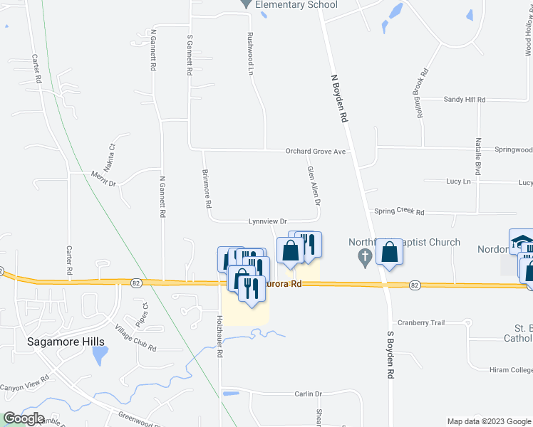 map of restaurants, bars, coffee shops, grocery stores, and more near 473 Lynnview Drive in Northfield