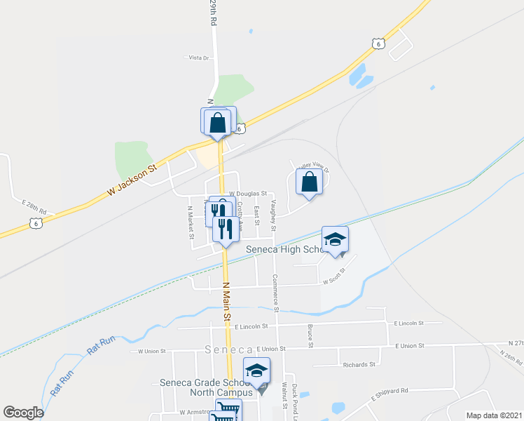 map of restaurants, bars, coffee shops, grocery stores, and more near 344 East Street in Seneca