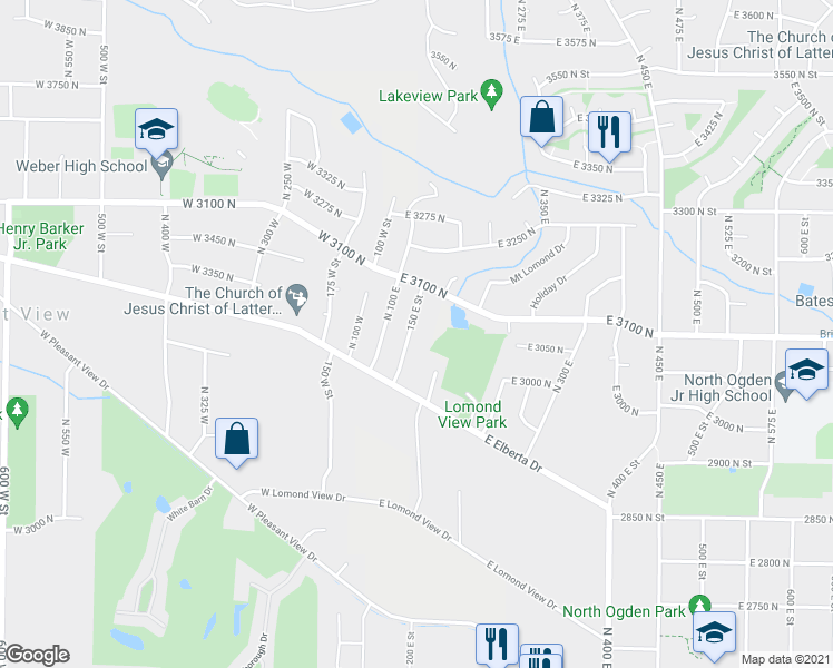 map of restaurants, bars, coffee shops, grocery stores, and more near 3068 150 East Street in Ogden