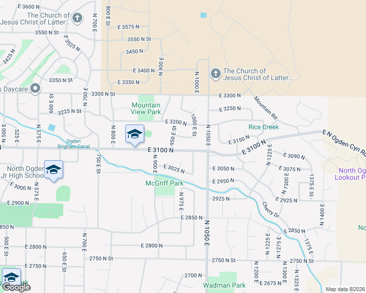 map of restaurants, bars, coffee shops, grocery stores, and more near 1000 East 3100 North in Ogden
