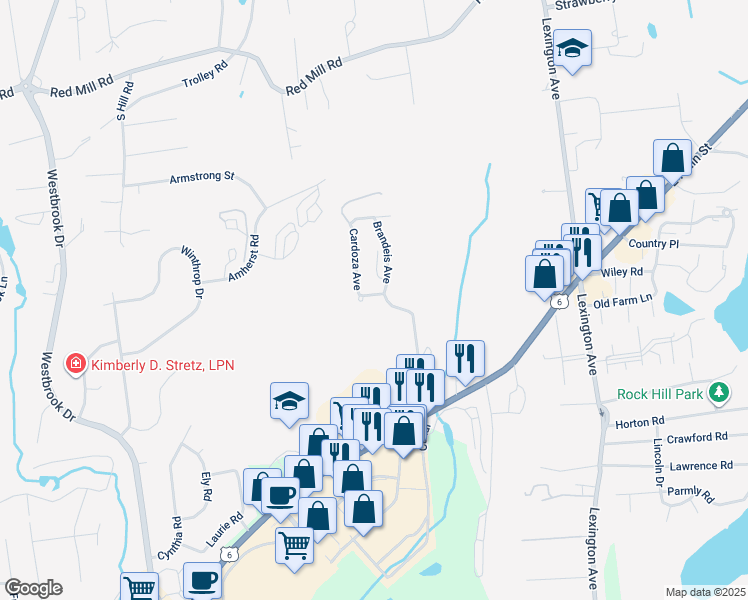 map of restaurants, bars, coffee shops, grocery stores, and more near 15 Brandeis Avenue in Mohegan Lake