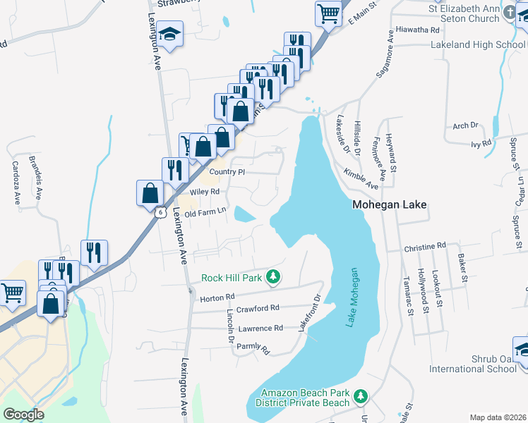 map of restaurants, bars, coffee shops, grocery stores, and more near 762 Panorama Drive in Mohegan Lake