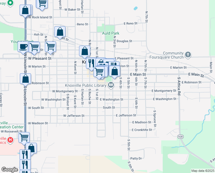 map of restaurants, bars, coffee shops, grocery stores, and more near 211 South 2nd Street in Knoxville