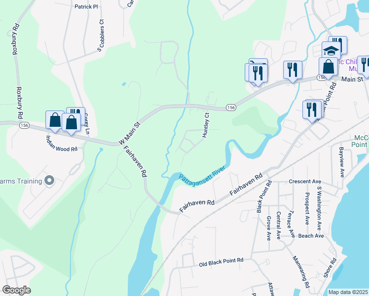 map of restaurants, bars, coffee shops, grocery stores, and more near 3 Sunnieside Drive in East Lyme