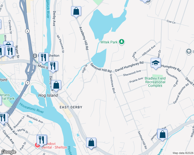 map of restaurants, bars, coffee shops, grocery stores, and more near 37 McLaughlin Terrace in Derby