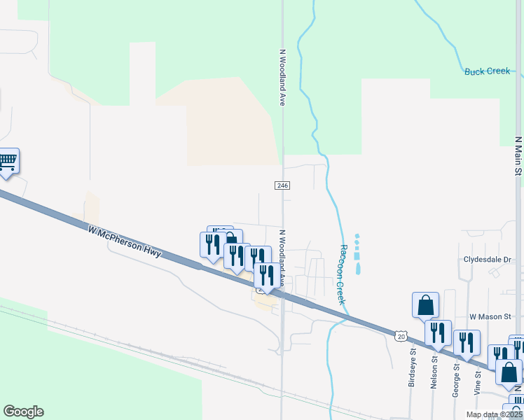 map of restaurants, bars, coffee shops, grocery stores, and more near 211 East Commerce Drive in Clyde