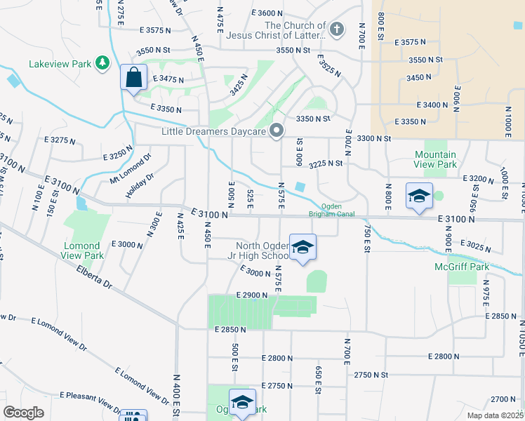 map of restaurants, bars, coffee shops, grocery stores, and more near 544 East 3100 North in North Ogden