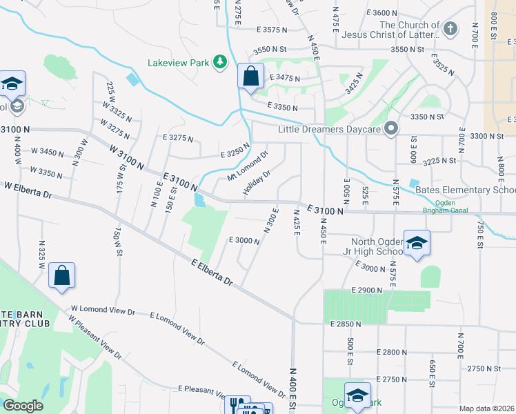 map of restaurants, bars, coffee shops, grocery stores, and more near 333 East 3100 North in Ogden