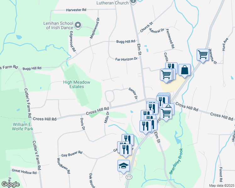 map of restaurants, bars, coffee shops, grocery stores, and more near 94 Hidden Knolls Circle in Monroe