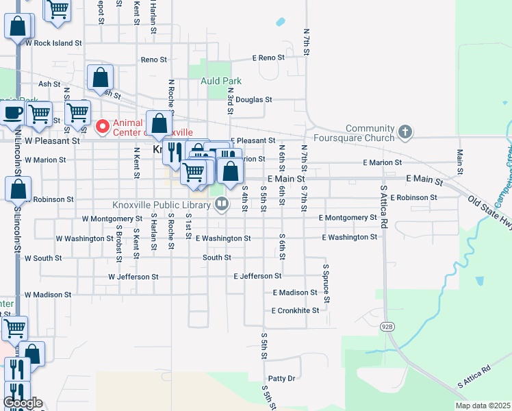 map of restaurants, bars, coffee shops, grocery stores, and more near 409 East Montgomery Street in Knoxville