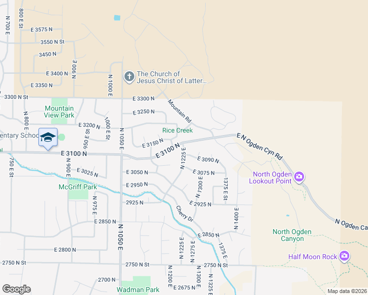 map of restaurants, bars, coffee shops, grocery stores, and more near 3091 North 1225 East in Ogden